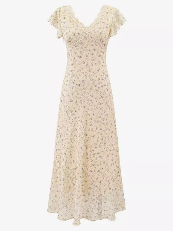Daily Dresses Black Shaping Lace Short Sleeves High Collar Raised Waist Cap Sleeves Dress