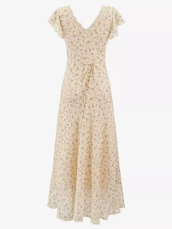 Daily Dresses Black Shaping Lace Short Sleeves High Collar Raised Waist Cap Sleeves Dress