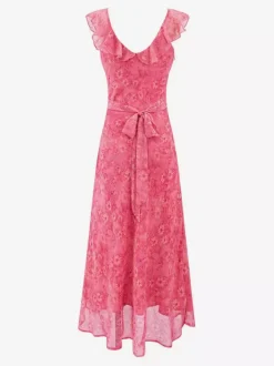 Daily Dresses For Woman Sleeveless V-Neck Raised Waist Sweet Shaping Ruffles Red Dress
