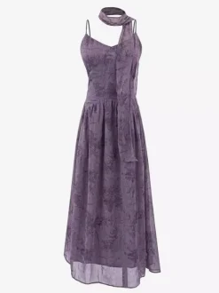 Daily Dresses For Women Deep Purple Polyester Shaping Sleeveless Straps Neck Dress