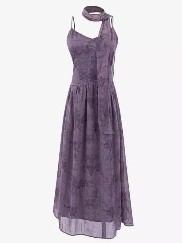 Daily Dresses For Women Deep Purple Polyester Shaping Sleeveless Straps Neck Dress