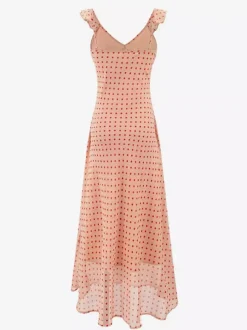 Daily Dresses For Women Red Shaping Flowers Sleeveless V-Neck Raised Waist Printed Dress