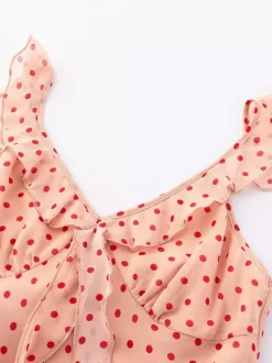 Daily Dresses For Women Red Shaping Flowers Sleeveless V-Neck Raised Waist Printed Dress