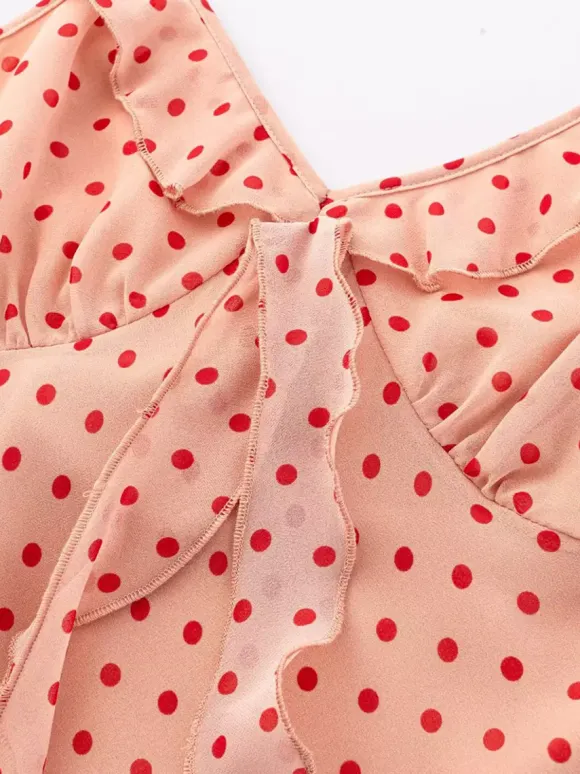 Daily Dresses For Women Red Shaping Flowers Sleeveless V-Neck Raised Waist Printed Dress