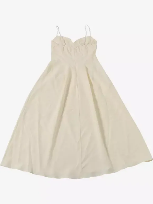 Daily Dresses Maxi Sleeveless Straps Neck Raised Waist Sexy Backless Pleated Apricot Dress