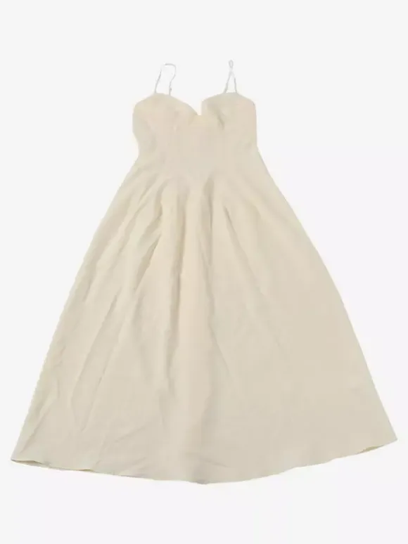 Daily Dresses Maxi Sleeveless Straps Neck Raised Waist Sexy Backless Pleated Apricot Dress