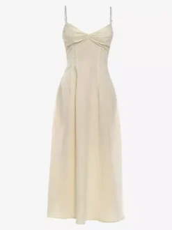 Daily Dresses Maxi Sleeveless Straps Neck Raised Waist Sexy Backless Pleated Apricot Dress