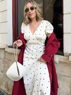 Daily Dresses Maxi Woman's Short Sleeves V-Neck Casual Apricot Summer Dress