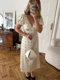 Daily Dresses Maxi Woman's Short Sleeves V-Neck Casual Apricot Summer Dress