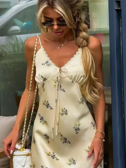 Daily Dresses Maxi Woman's Sleeveless Backless Straps Neck Chic Apricot Summer Dress