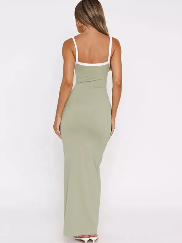 Daily Dresses Maxi Women's Dress Sleeveless U-Neck Raised Waist Sexy Backless Green Dress