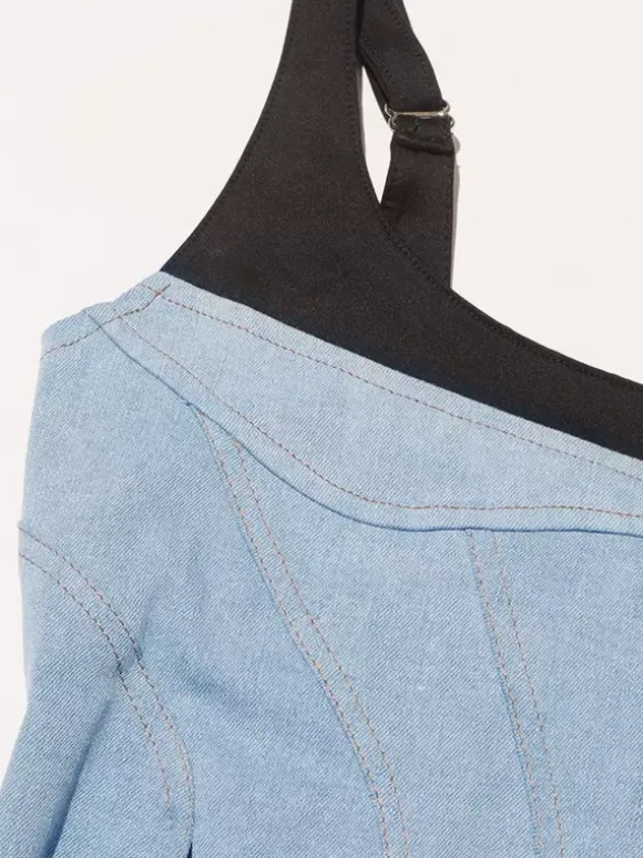 Daily Dresses Mini Daily Sleeveless U-Neck Raised Waist Blue Dress