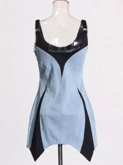 Daily Dresses Mini Daily Sleeveless U-Neck Raised Waist Blue Dress