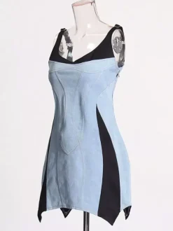 Daily Dresses Mini Daily Sleeveless U-Neck Raised Waist Blue Dress