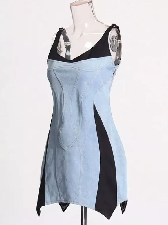 Daily Dresses Mini Daily Sleeveless U-Neck Raised Waist Blue Dress
