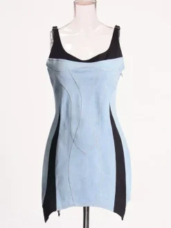 Daily Dresses Mini Daily Sleeveless U-Neck Raised Waist Blue Dress