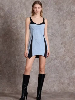 Daily Dresses Mini Daily Sleeveless U-Neck Raised Waist Blue Dress