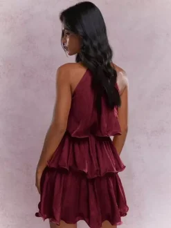 Daily Dresses Mini Orange Red Tiered Sleeveless Raised Waist Dress
