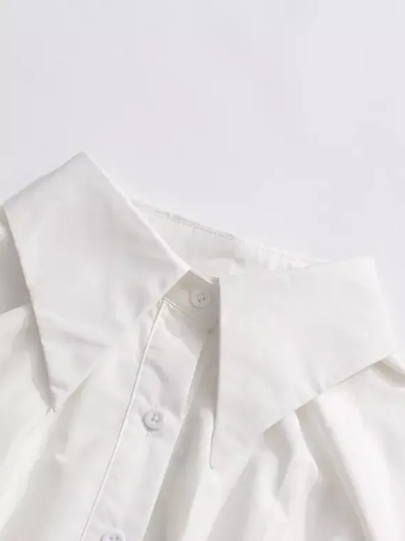Daily Dresses Mini White Buttons Long Sleeves Turndown Collar Dress