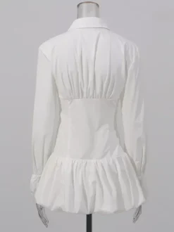 Daily Dresses Mini White Buttons Long Sleeves Turndown Collar Dress