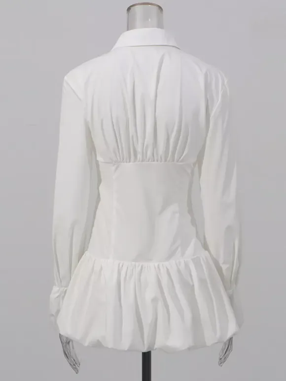 Daily Dresses Mini White Buttons Long Sleeves Turndown Collar Dress