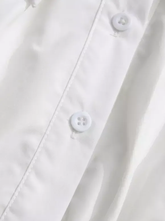 Daily Dresses Mini White Buttons Long Sleeves Turndown Collar Dress