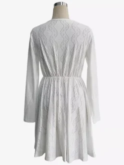 Daily Dresses Mini Woman's Dress Long Sleeves V-Neck Raised Waist Casual Lace White Dress