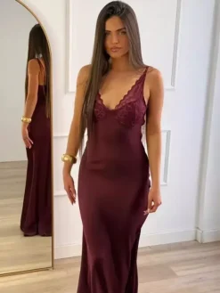 Daily Dresses Woman's Maxi Sleeveless V-Neck Sexy Apricot Dress