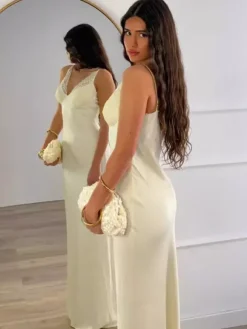 Daily Dresses Woman's Maxi Sleeveless V-Neck Sexy Apricot Dress