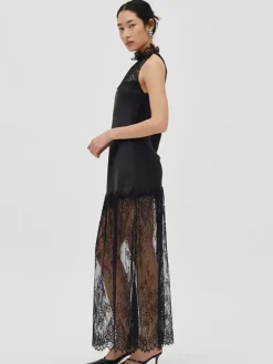 Daily Dresses Woman's Maxi Black Sleeveless Jewel Neck Two-Tone Dress