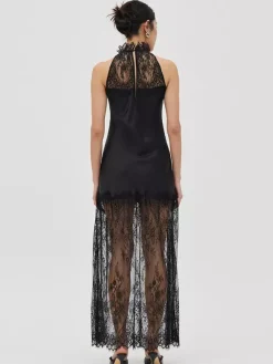 Daily Dresses Woman's Maxi Black Sleeveless Jewel Neck Two-Tone Dress