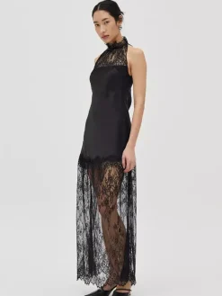Daily Dresses Woman's Maxi Black Sleeveless Jewel Neck Two-Tone Dress