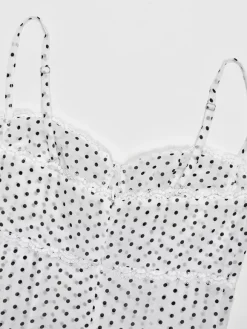 Daily Dresses Woman's Midi Dress Black Polyester Sleeveless Straps Neck Polka Dot Dress