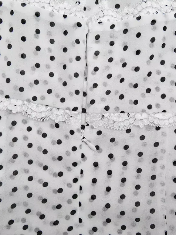 Daily Dresses Woman's Midi Dress Black Polyester Sleeveless Straps Neck Polka Dot Dress