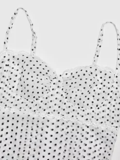 Daily Dresses Woman's Midi Dress Black Polyester Sleeveless Straps Neck Polka Dot Dress