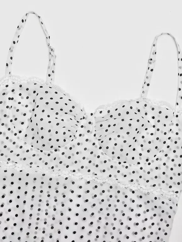 Daily Dresses Woman's Midi Dress Black Polyester Sleeveless Straps Neck Polka Dot Dress