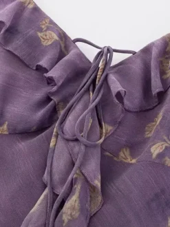 Daily Dresses For Woman Purple Flowers Sleeveless V-Neck Raised Waist Dress
