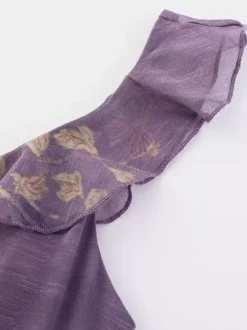 Daily Dresses For Woman Purple Flowers Sleeveless V-Neck Raised Waist Dress
