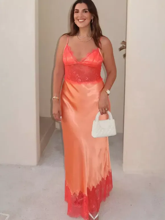 Daily Dresses For Women Maxi Orange Backless Ruffles Sleeveless Straps Neck Dress