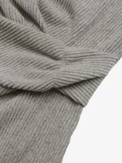 Daily Dresses Gray Ribbed Knit Midi Dress Crew Neck Long Sleeve Twist Waist Side Slit Bodycon Pencil Dress