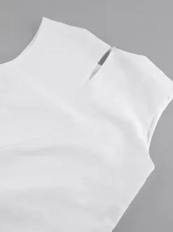 Daily Dresses Maxi For Woman Sleeveless Jewel Neck Natural Waist Elegant White Dress