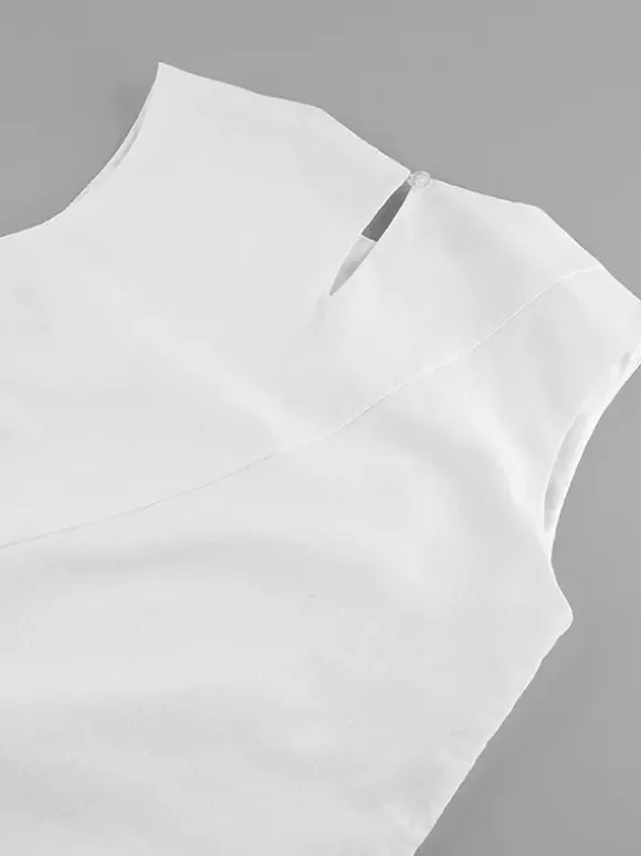 Daily Dresses Maxi For Woman Sleeveless Jewel Neck Natural Waist Elegant White Dress