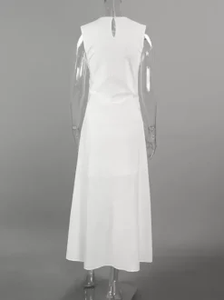 Daily Dresses Maxi For Woman Sleeveless Jewel Neck Natural Waist Elegant White Dress
