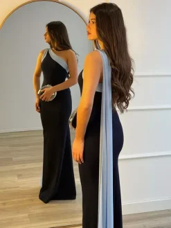 Daily Dresses Maxi For Women Sleeveless One-Shoulder Chic Black Dress