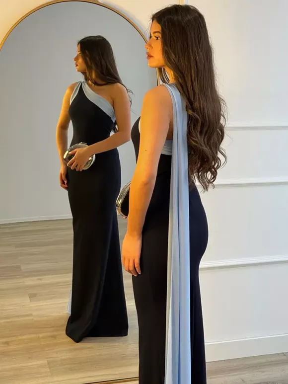 Daily Dresses Maxi For Women Sleeveless One-Shoulder Chic Black Dress