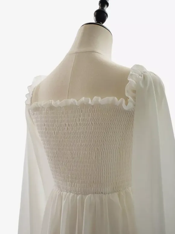 Daily Dresses Maxi Woman's Dress Long Sleeves Square Neck High Rise Waist Academic White Dress