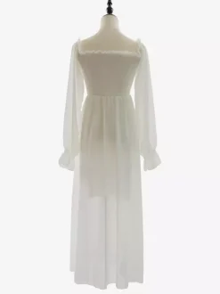 Daily Dresses Maxi Woman's Dress Long Sleeves Square Neck High Rise Waist Academic White Dress