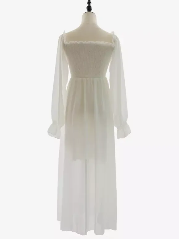 Daily Dresses Maxi Woman's Dress Long Sleeves Square Neck High Rise Waist Academic White Dress