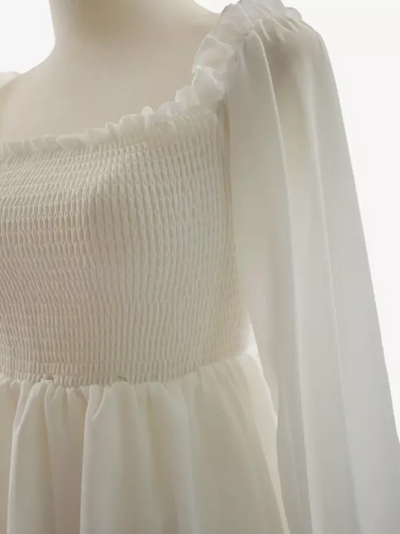 Daily Dresses Maxi Woman's Dress Long Sleeves Square Neck High Rise Waist Academic White Dress