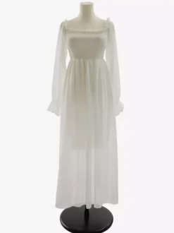 Daily Dresses Maxi Woman's Dress Long Sleeves Square Neck High Rise Waist Academic White Dress
